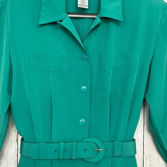 Vintage Talbots Long Sleeve Collared Button Up Belted Trench Shirt Dress Size 6 - Picture 3 of 16